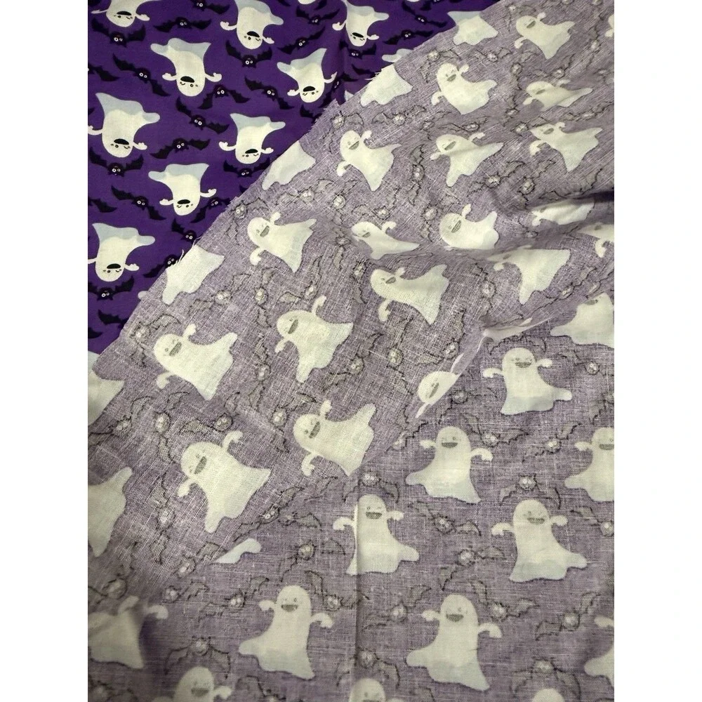 Halloween Ghost Bat Cotton Fabric 2 Yards Purple Quilting Craft